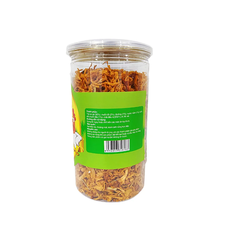 Dried Spicy and Sour Shredded Chicken 300g (jar) Delicious Dried Spicy and Sour Chicken Hot item meat snacks in Vietnam