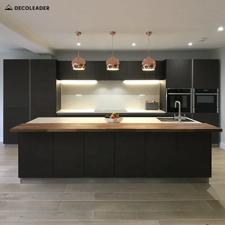 New Arrivals 2021 Matt Black Gray Cuisine Cabinet with Island and Breakfast Bar
