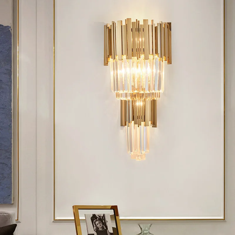 Modern Style Cylinder Wall Light Clear Glass 3 Lights Gold Wall Sconce for Living Room Bedroom Toilet Reading Room Lamp