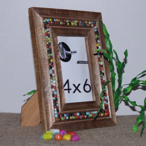 Tradnary Photo Frame In Natural Wood & Rectangular Shape With Inlay Stone Design For Home Decoration, Office Decoration & Hotel