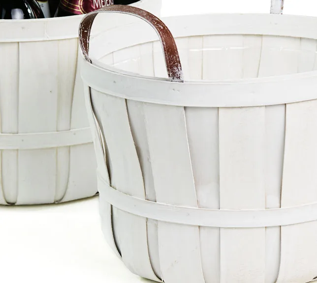 Woodchip Bushel Basket with Faux Leather