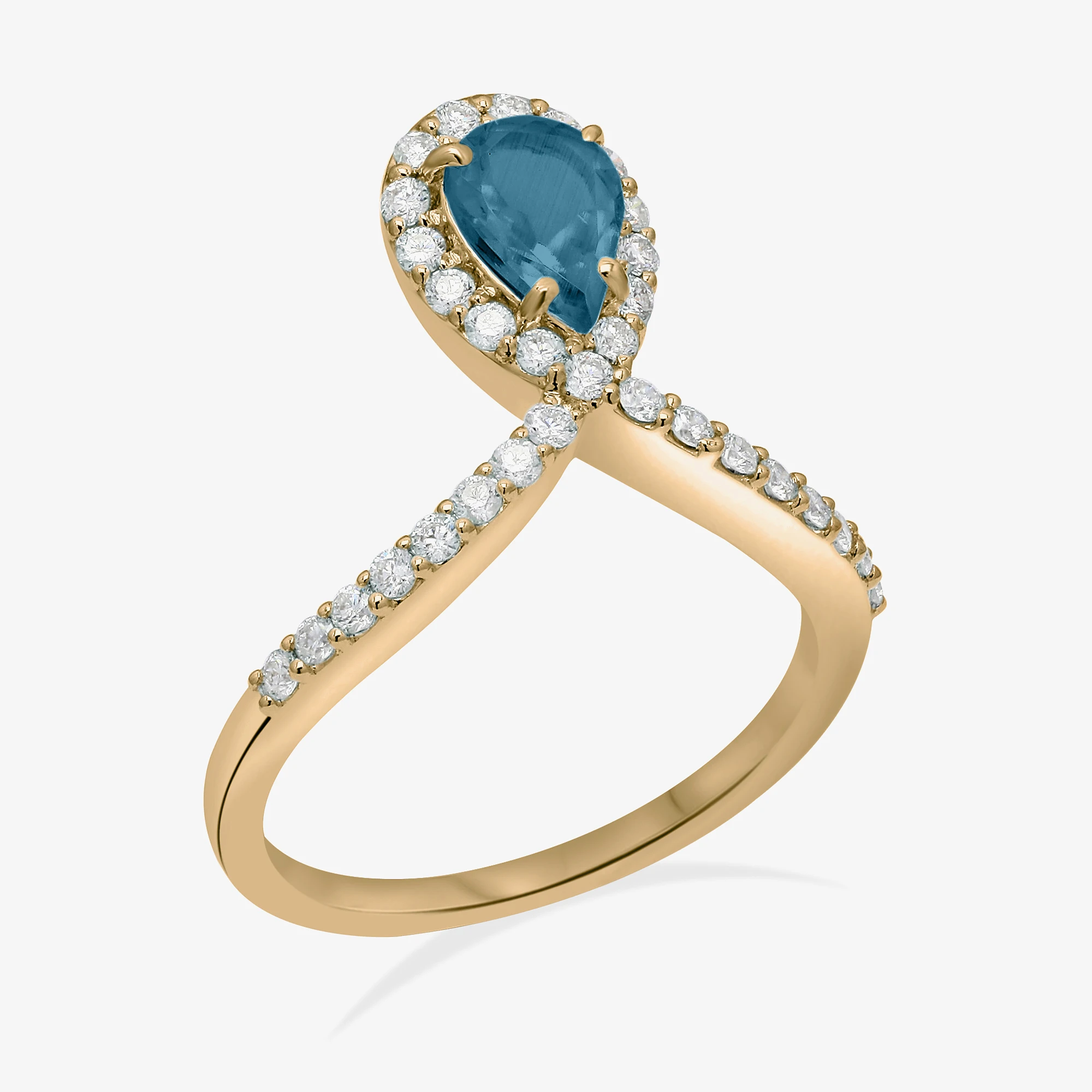 
Natural London Blue Topaz Diamond Pear Gemstone Ring 14k Gold Diamond London Blue Topaz Ring 