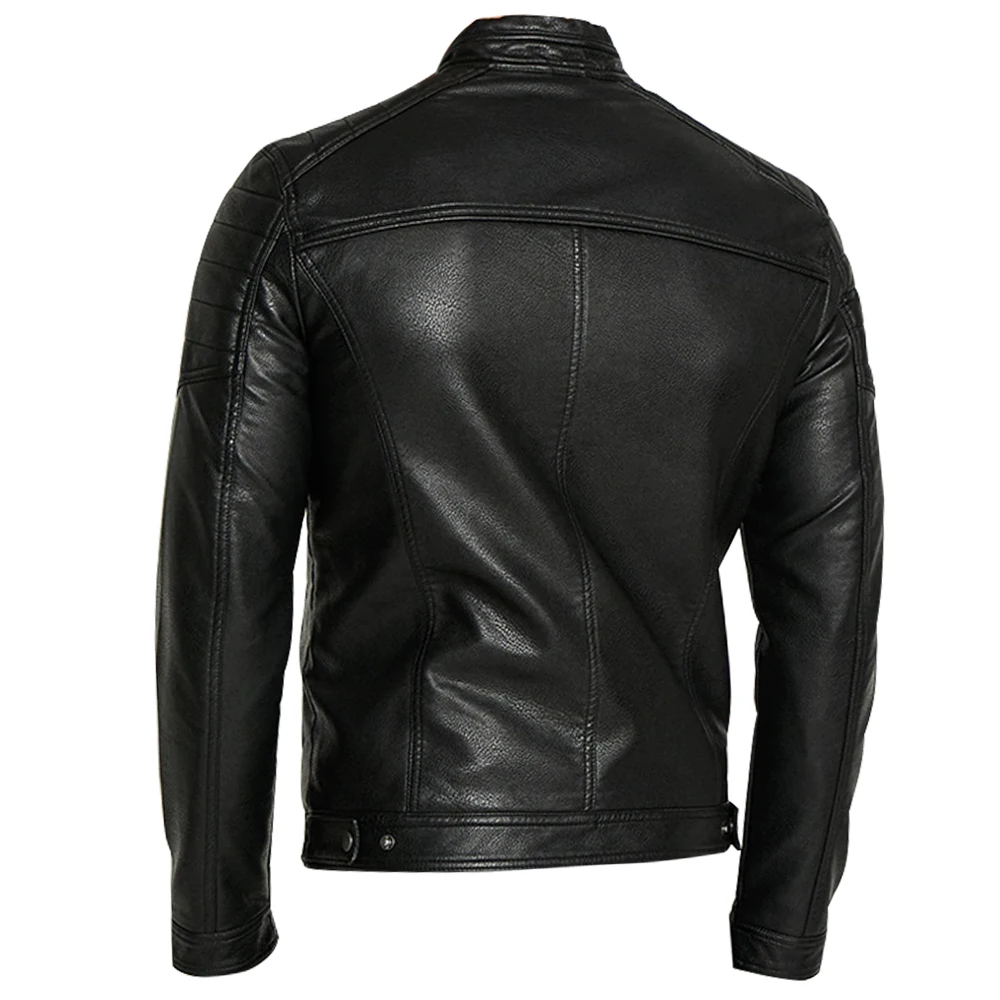 Men slim fit fashion contrast color casual real leather jacket