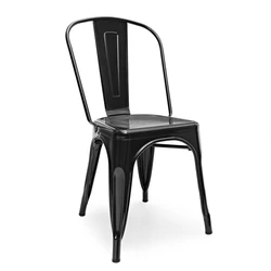 Vintage Industrial Bistro Cafe Stackable Metal Chair French Style Hotel Dining Chair Restaurant Metal Iron Chair in Black Finish