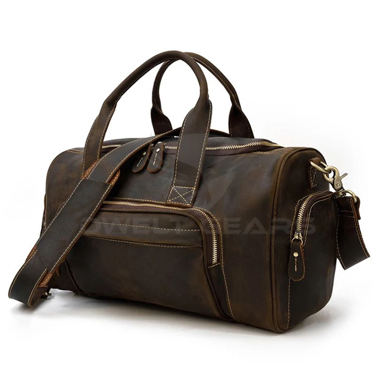 Latest Fashion Simple High Capacity 100% Genuine Leather Duffle Bag Large Capacity Unisex Travel Bag Zipper Closure Customizable