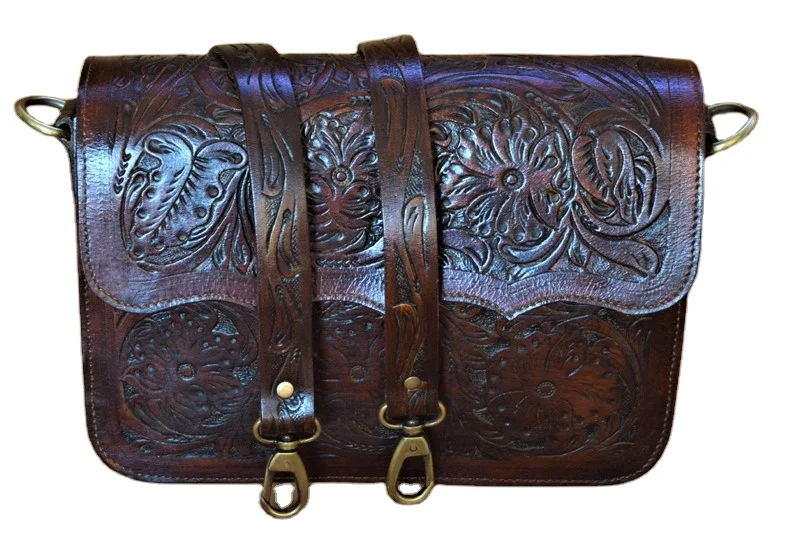 Fashion vintage style handmade leather slings bags crossbody bags with TOOLING work designer handmade ladies bags