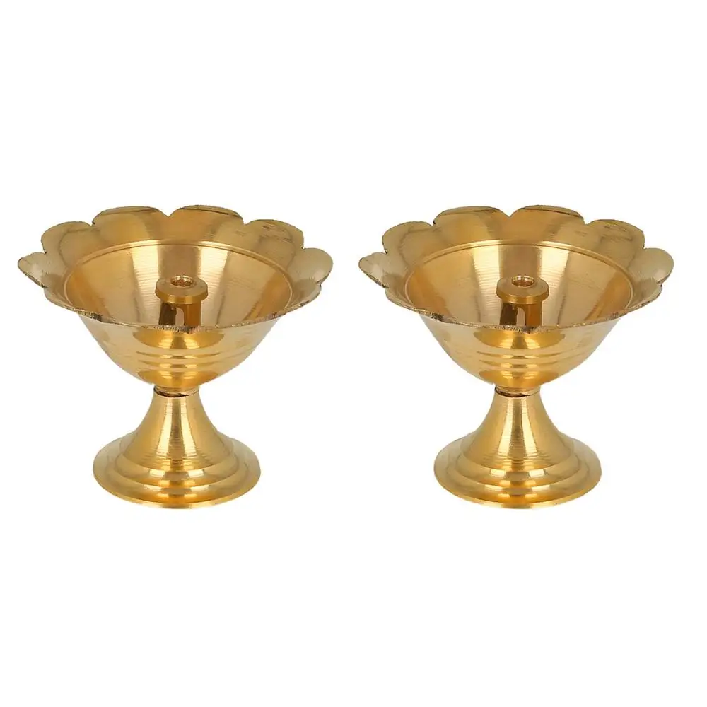 Decorative Handcrafted Indian Puja Brass Oil Lamp Golden Diya Lamp Engraved Design Dia - 2.5 Inch