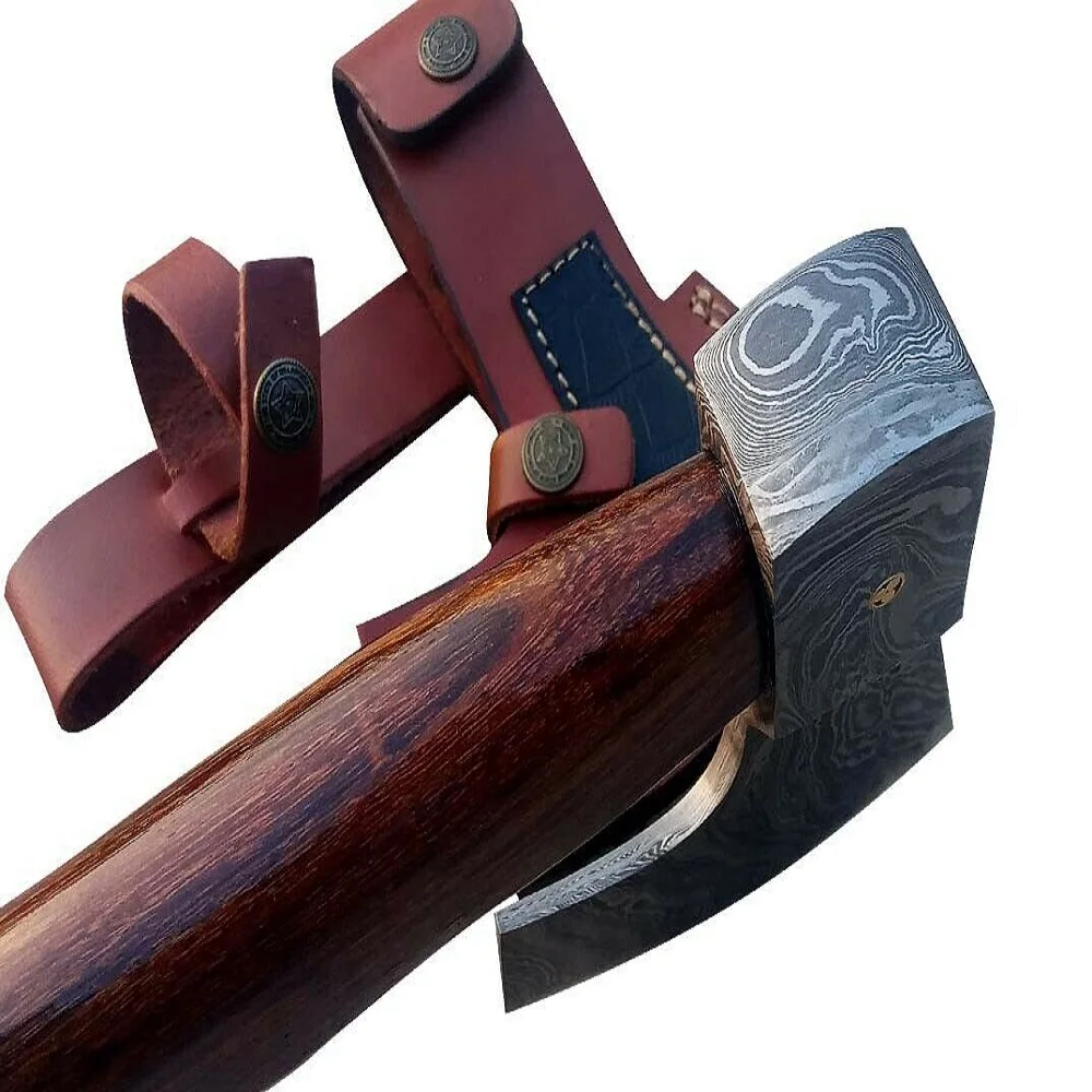
Custom Handmade damascus Steel Viking Style Axe Camping Axe High Quality Tactical Axe Hatches With leather sheath AX-28 