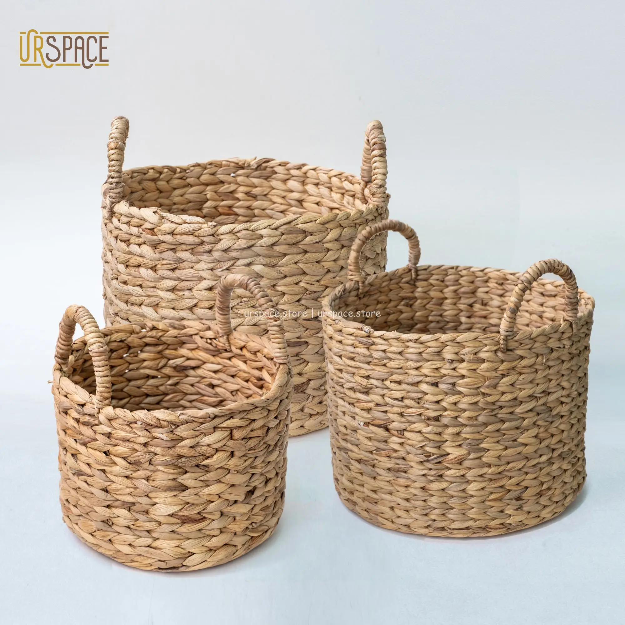 Using size food holding original price wholesale plant basket Round Hand-woven Water Hyacinth Storage Basket Set from Vietnam