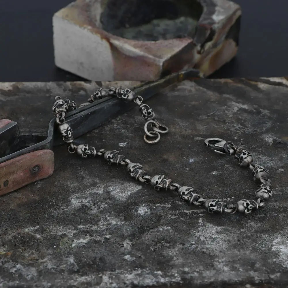 Best Price Man Bracelet With Skulls Silver 925 Italian Handmade Punk Rock Design Customization available