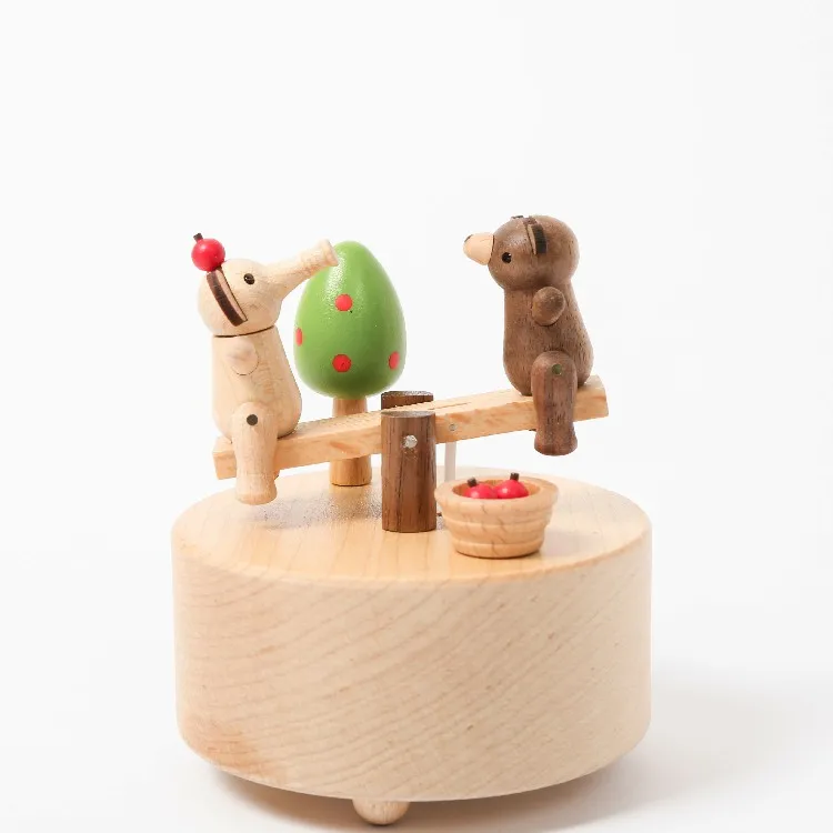 [1] Wooden Seesaw  Musical Box Elephant Bear music boxes