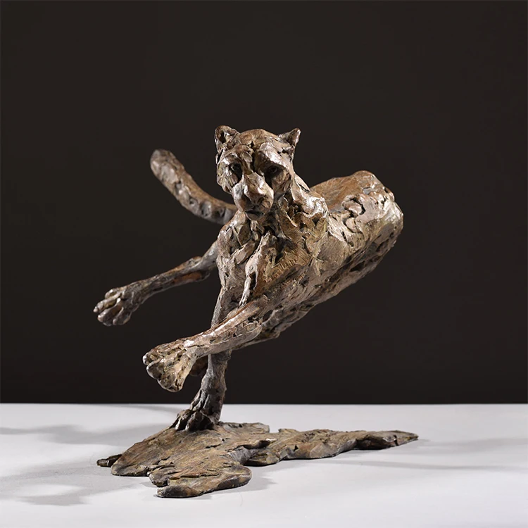 Metal Large Statue Factory Iron Metal Bronze Statue Home Decoration Cheetah Aluminium Statue
