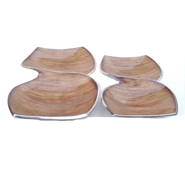 
Two compartment Cast Aluminium Enamel Bowl with wood finish enamel 