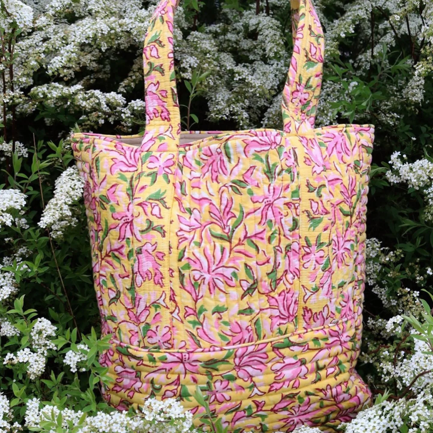 Hand Block Printed Cotton Beach Bag Quilted Large Gypsy Tote Purse Bohemian Carry shoulder bag