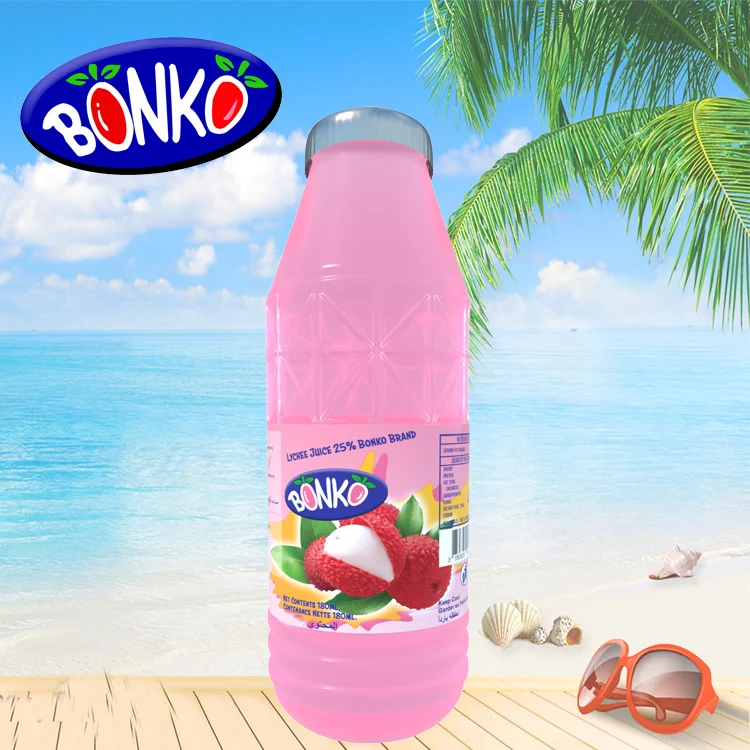 Fruit Drink Juice Lychee 300ml Plastic bottle BONKO brand. Bottle water beverage , Made in Thailand , product of Thailand