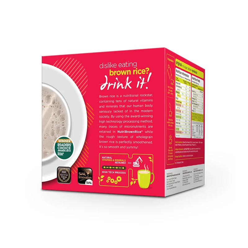 100% Whole Grain Brown Rice NutriBrownRice Instant Beverage No Sugar Added with Prebiotic