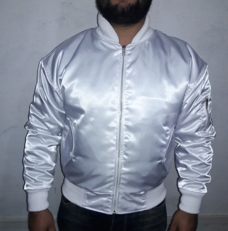 WHITE SATIN Varsity Letterman Bomber BASEBALL Jacket