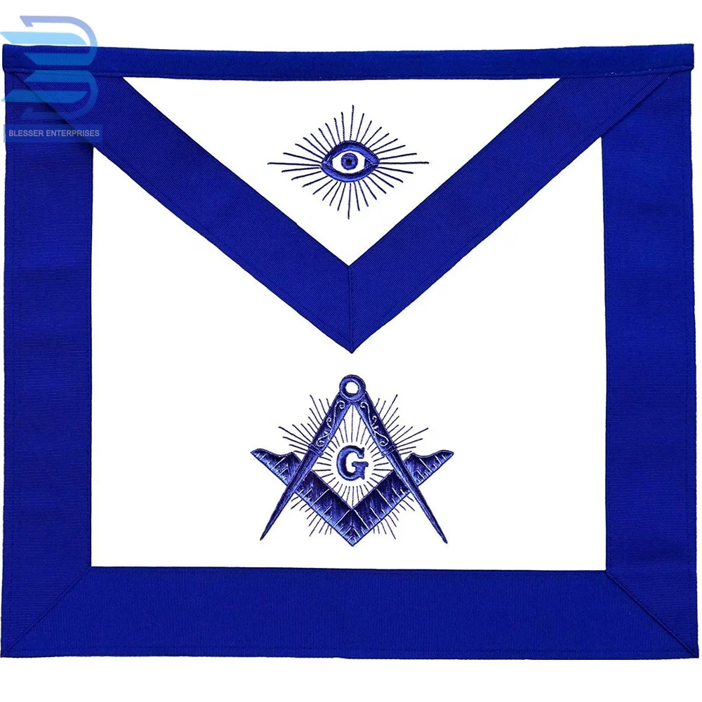 High Quality Machine Embroidered Freemasonry Masonic Regalia Blue Lodge Master Mason Radiant G Blue Apron