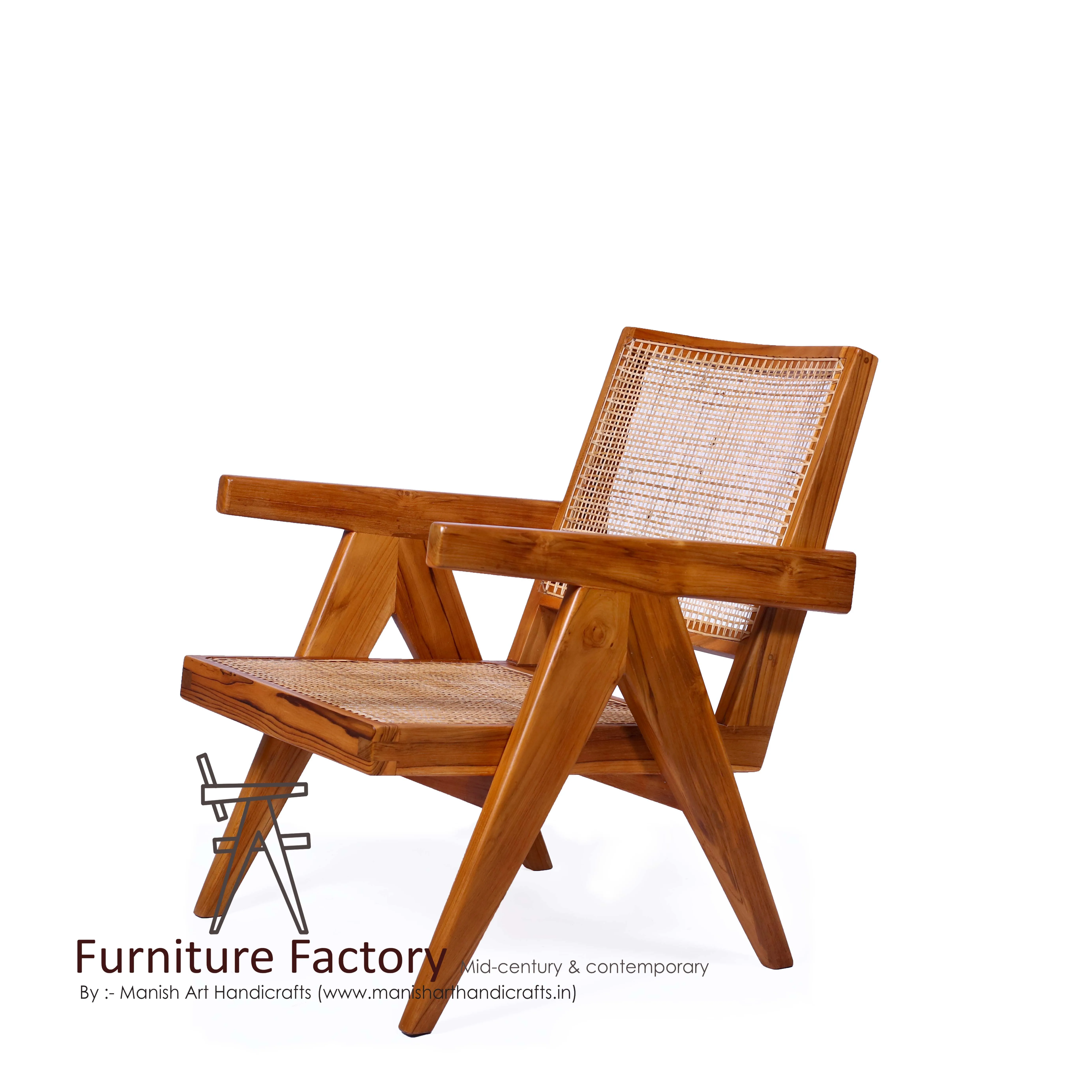  Небольшой Стул Pierre Jeanneret Le Corbusier из высококачественного натурального ротанга и тикового