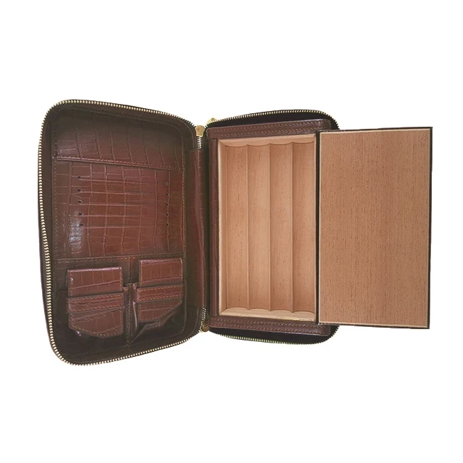 Portable cedar wood lined alligator pattern leather cigar humidor cigar box