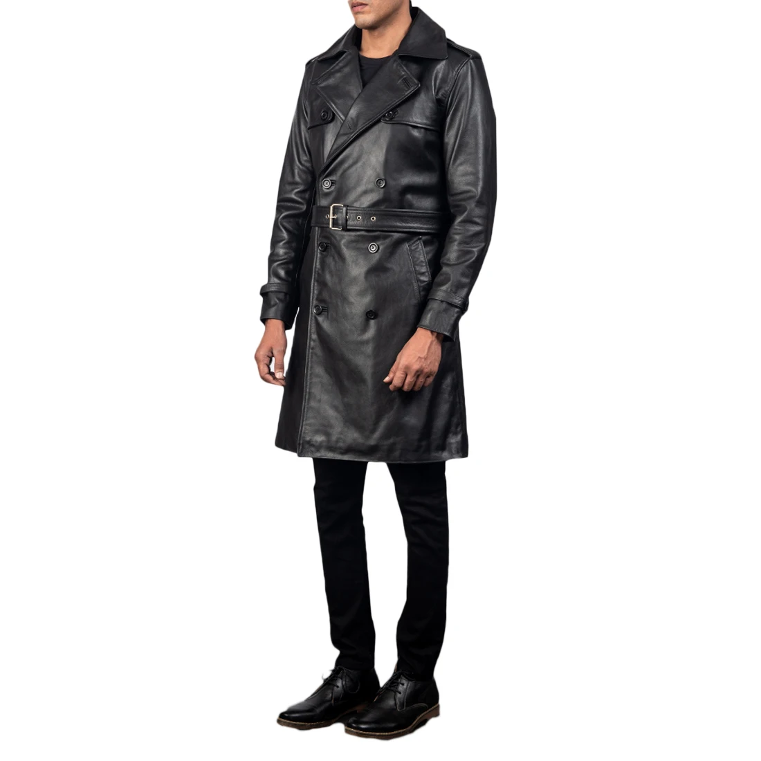 Hot Sale Genuine Cow Hide Leather Top Quality Men Long Trench Coat Fashion Leather Winter Trench Coat
