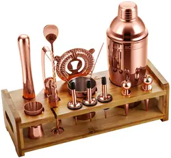 Soing Rose Copper 24Piece Cocktail Shaker Set Perfect Home Bartending Kit for Drink Mixing Stainless Steel Bar Tools With Stand