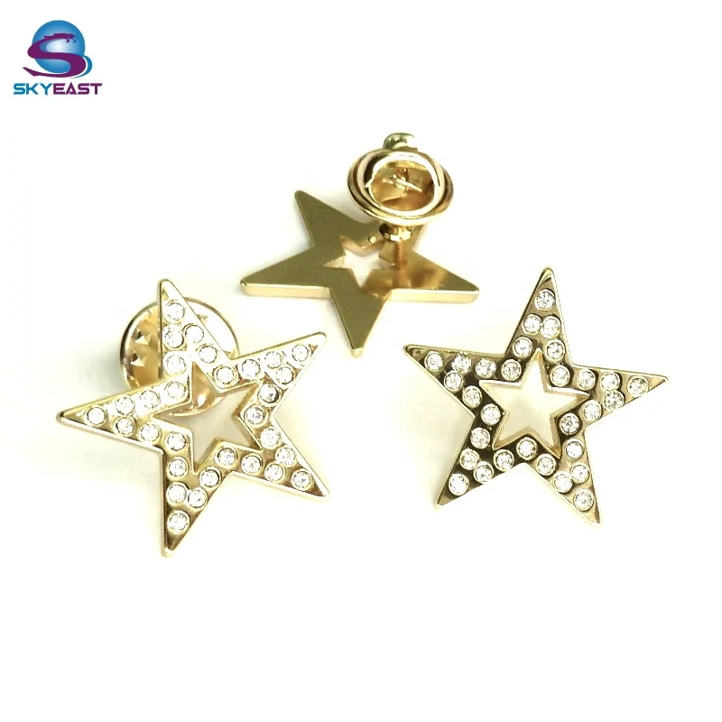 Рекламные блестящие металлические значки со стразами в форме золотой звезды