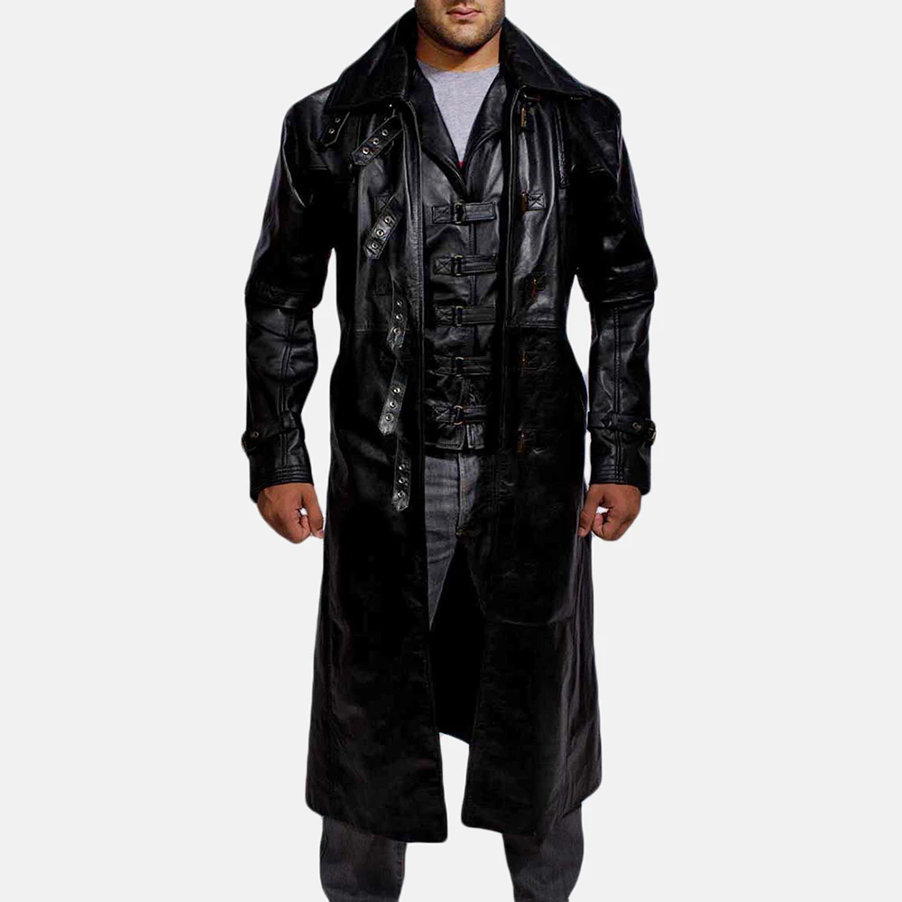 
Top quality custom men winter parka long trench coat windbreaker leather coat 