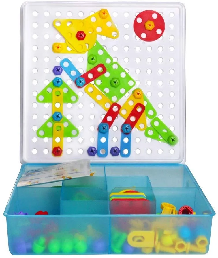 DISCOUNT High quality Mosaic Pictures Puzzles DIY Toy Educational Jigsaw Kids Board Game 3D Mushroom Nails with Screw Nuts Tool