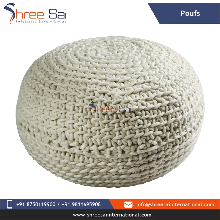 Best Quality Modern Design Hand Knitted Wool Poufs with Polystyrene Balls Filling
