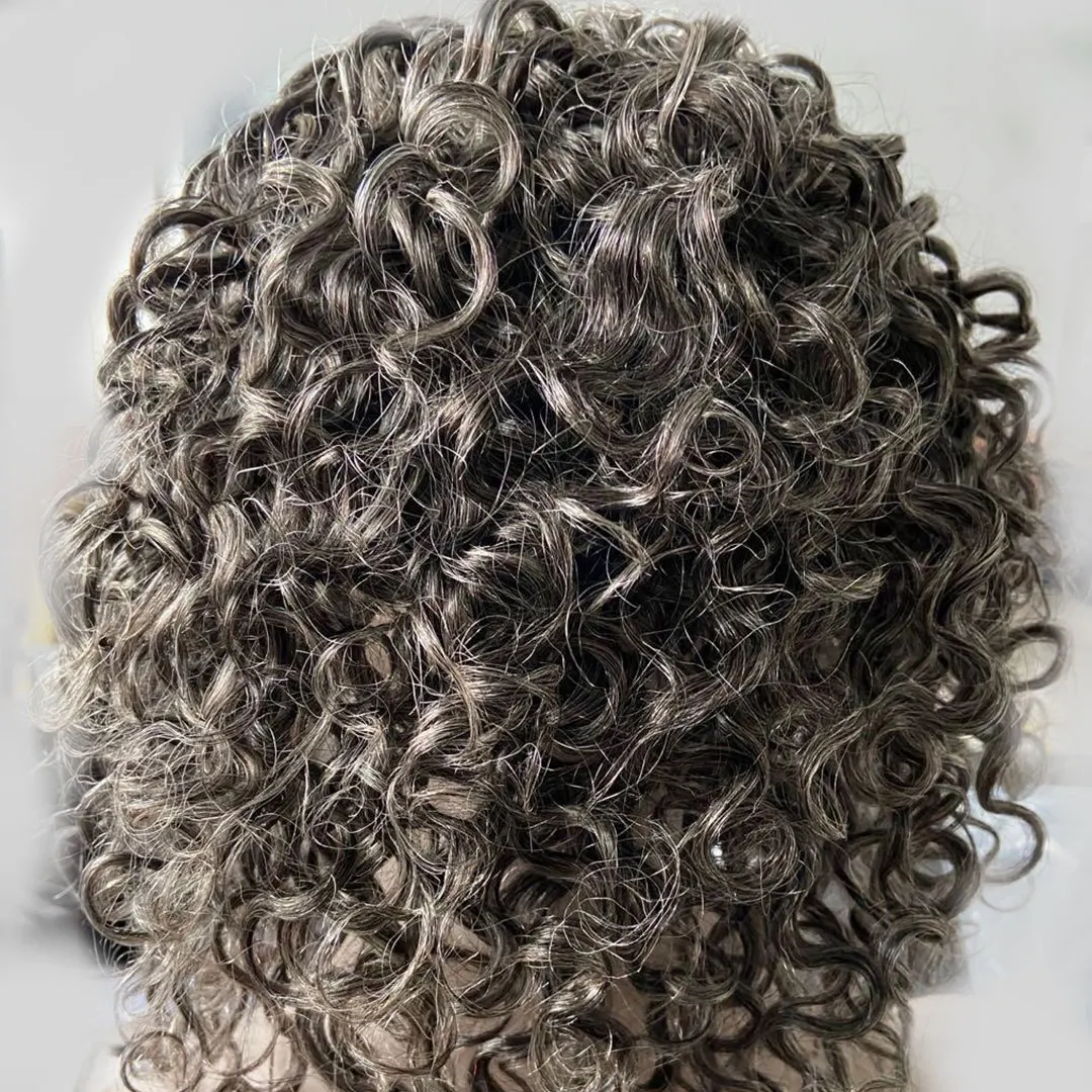 Full Lace Wigs 100% Natural Human Gray Hair 20 Inches Curly Wig Medium Cap Size Indian Raw Hair Wigs Customized Elastic Band