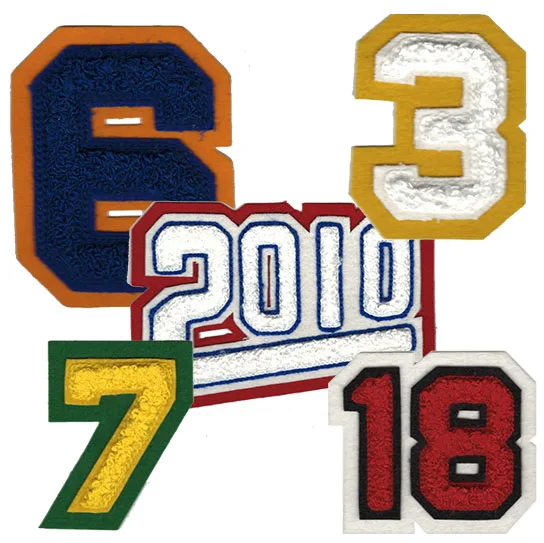 Custom letter mascot number nameplates academic chevrons stars bars letterman jacket hoodie embroidery chenille patches