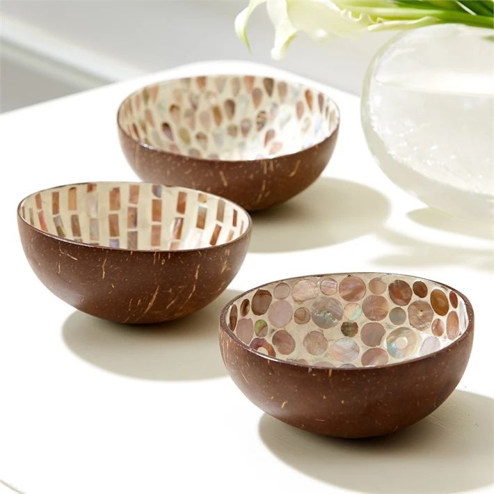 Vietnam lacquered coconut bowls new products handicraft high quality coconut shell bowl with mother of pearl