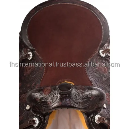 Excellent Barrel Trail Western Horse Saddle Quality Leather with Floral Hand Tooled Fiber Glass Saddle Tree