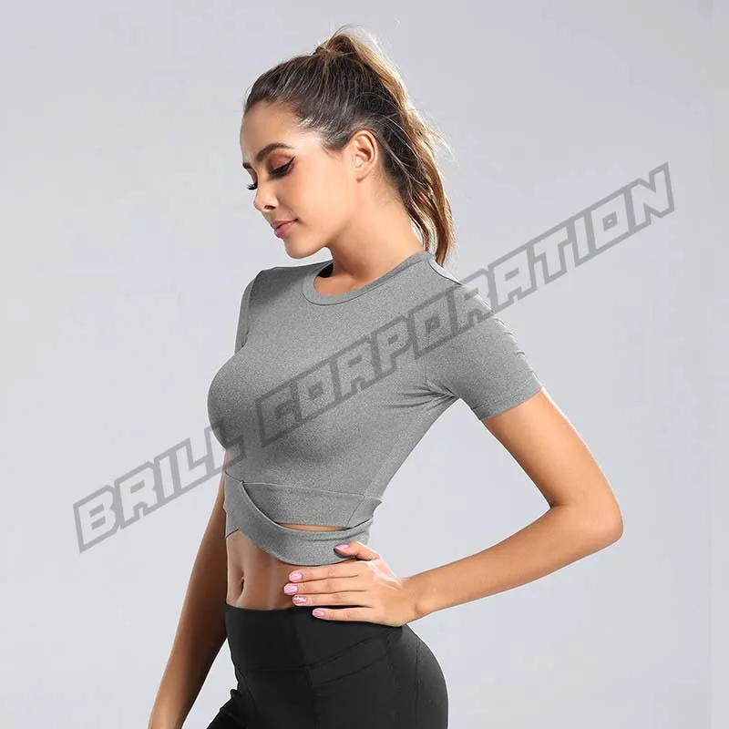 Women Gym Crop Top Compression Yoga Shirts Workout black sport t shirt compression t shirt women
