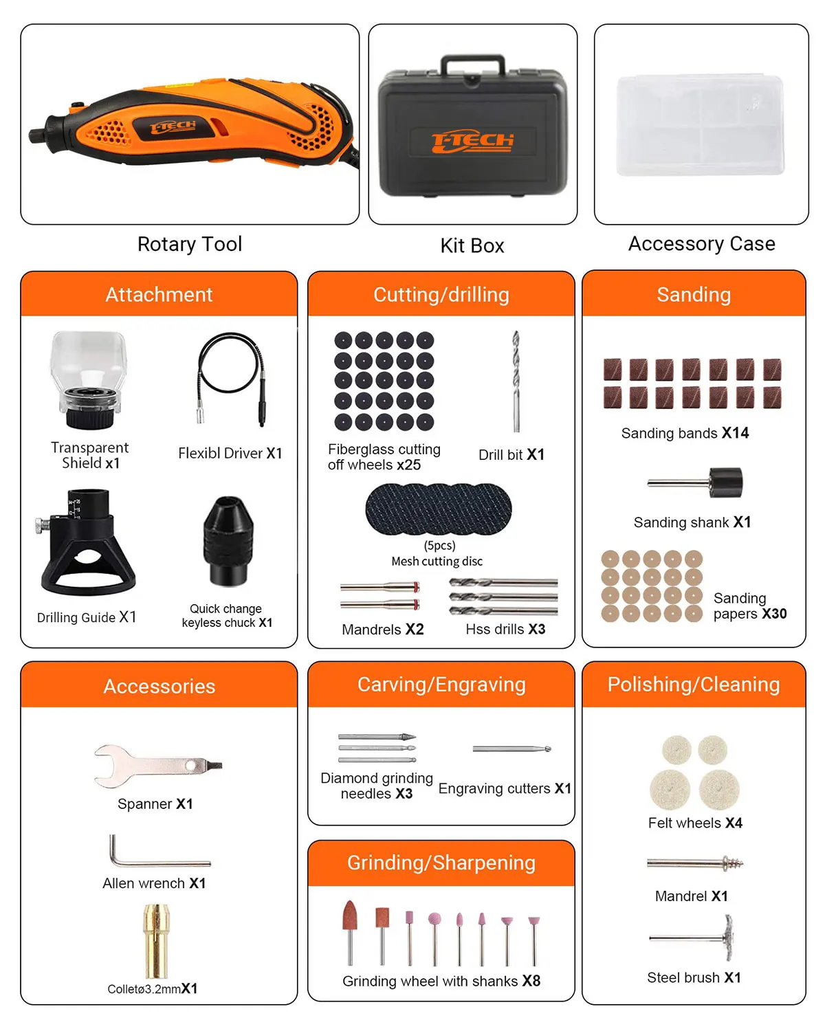 Dremel 135W Orange Portable Mini Electric Grinder 6-Speed Flex Shaft Keyless Chuck Carving Rotary Tools