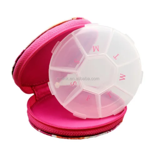 7 Day Round Pillbox Customized Logo Pastillero For Travel With Purse