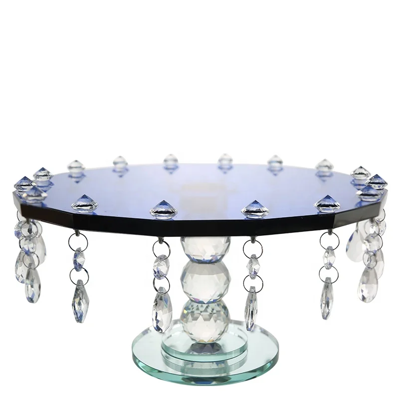 Vintage Style Blue Crystal Glass Dessert Cake Stand with Crystal Top for Home Decor