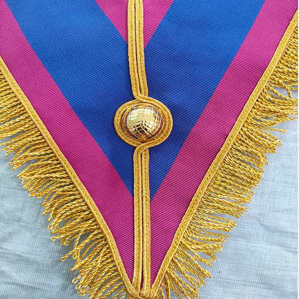 Воротник мастер Masonic Mark в красном и синем цвете с золотой отделкой бахромой крючком для подвешивания украшения