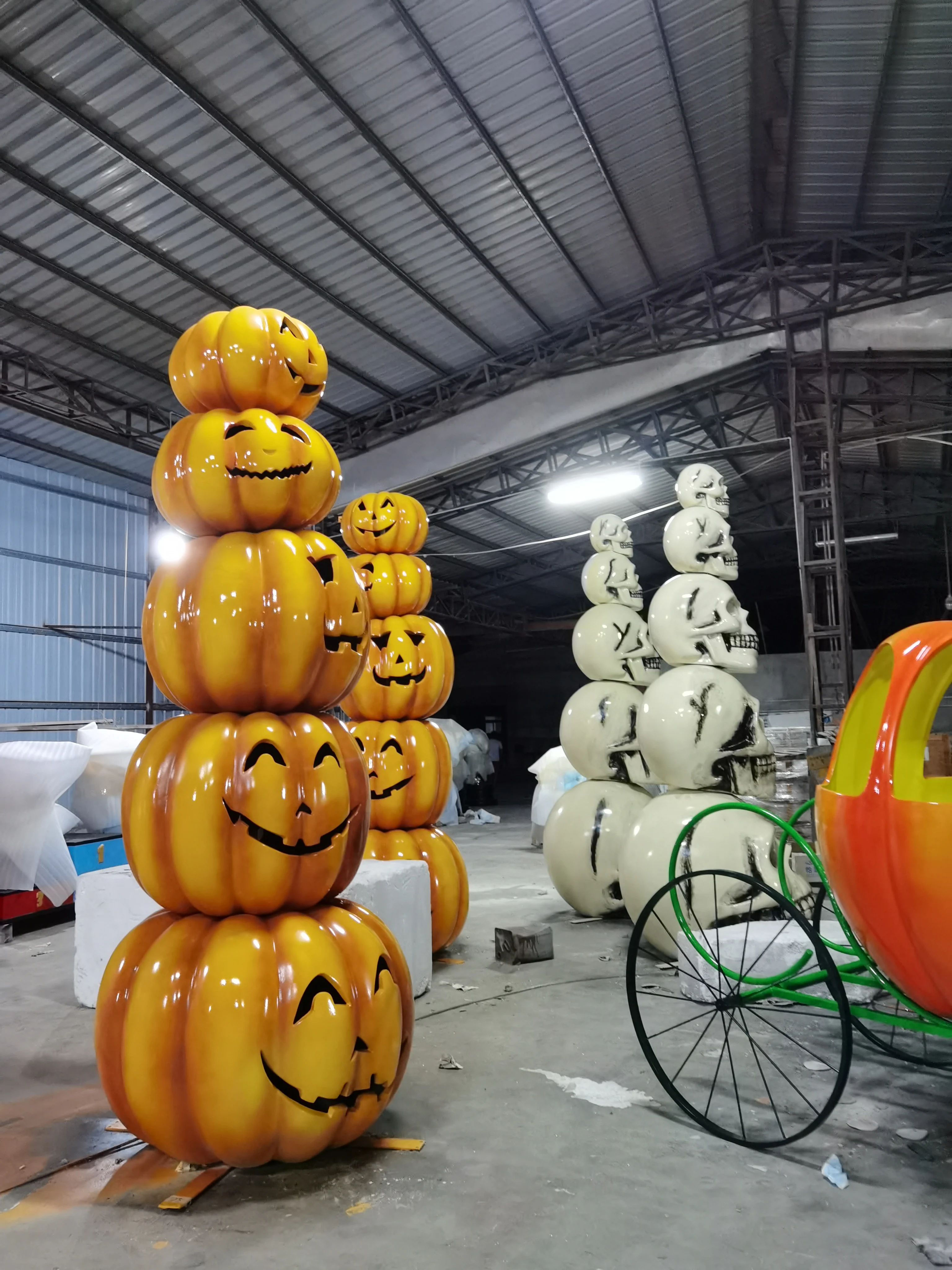 Pumpkin cart halloween fiberglass decoration