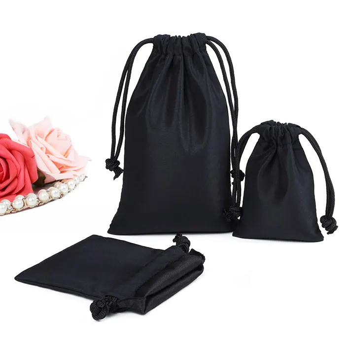 Fashion design mini black drawstring bags organic soft cotton pouches with custom logo