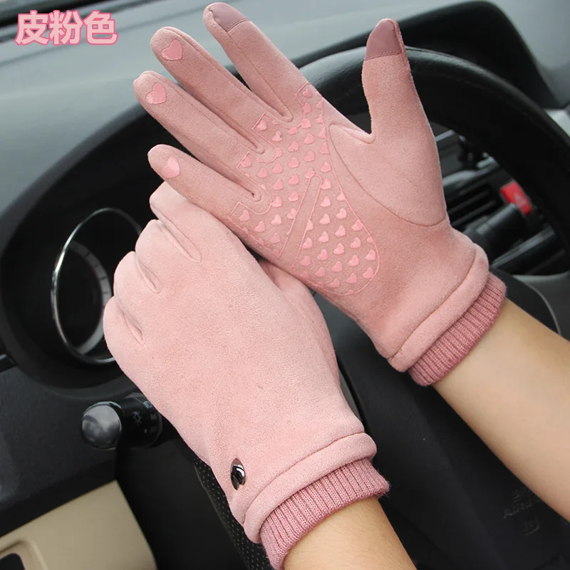 
Women Winter Warm TouchScreen Glove Velvet Driving Suede Outdoor Bicycle Motorcycle Anti Skid Gloves 