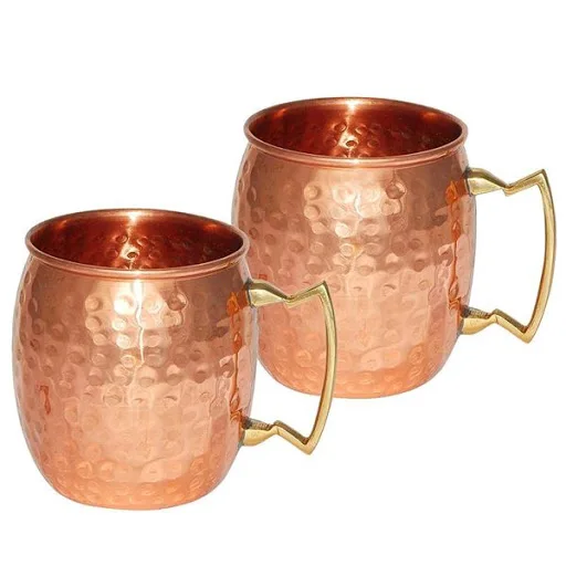 good design Brass Handle Copper cups with logo engraving for beer Antique copper hammered tin lining moscow mule mugs