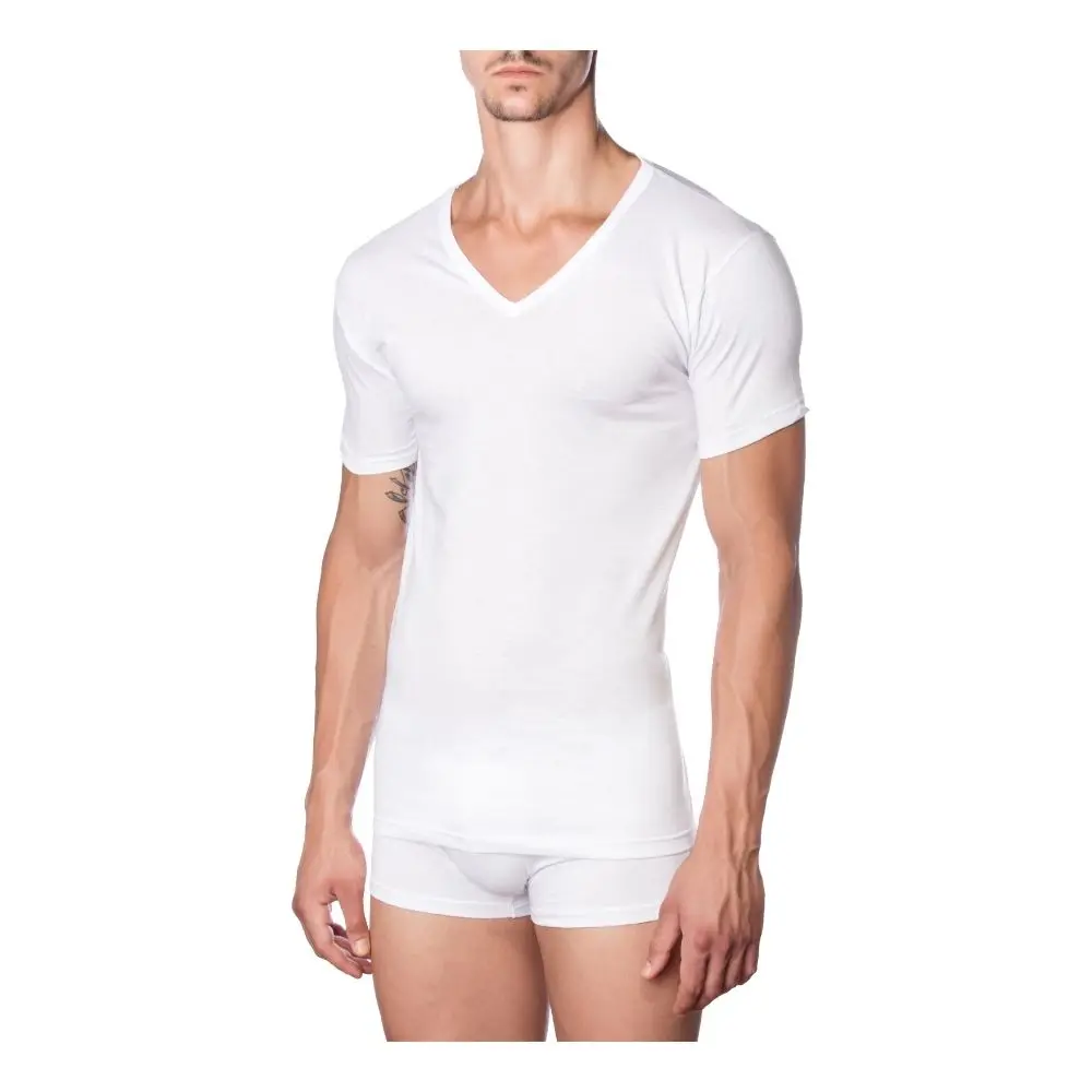 
New Products Sweat Proof V Neck 100% Cotton Male Undershirt in White Cotton 