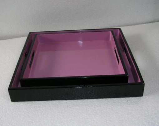 Set of 2 Vietnam square lacquer trays for home-decor, tableware, houseware, kitchenware.