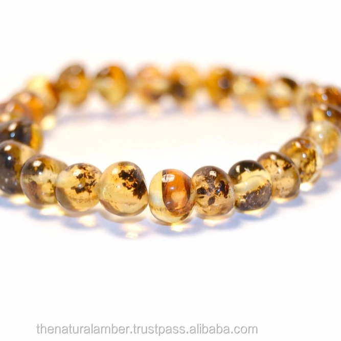 Unisex Genuine Baltic Amber Beads Bracelet for Adults , Elastic Band, 18 to 20cm (7 to 7.8 inches ), Light Green Color, L2-1B