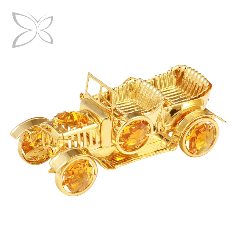Crystocraft Fancy Gold Plated Metal Antique Car Decorated with Brilliant Cut Crystals Figurine Desk Top Decor