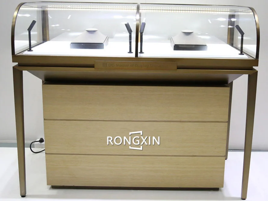 CustomizeCustomized High End Luxury Glossy Jewelry Floor Wooden Display Counter for Shops Showcase for Jewelry Store and Counter