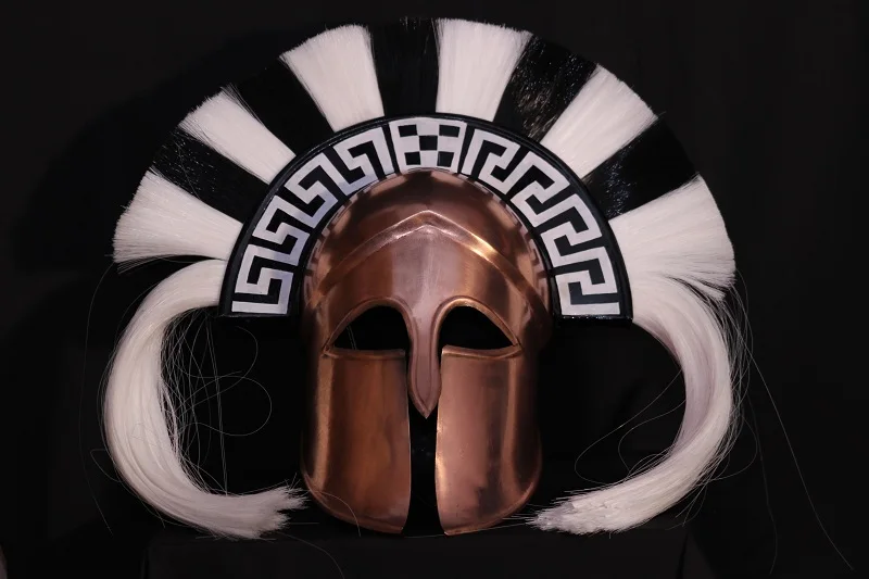 Greek Corinthian Helmet SPARTAN HELMET WITH WHITE  FUR USED BY WORRIER with customized logo