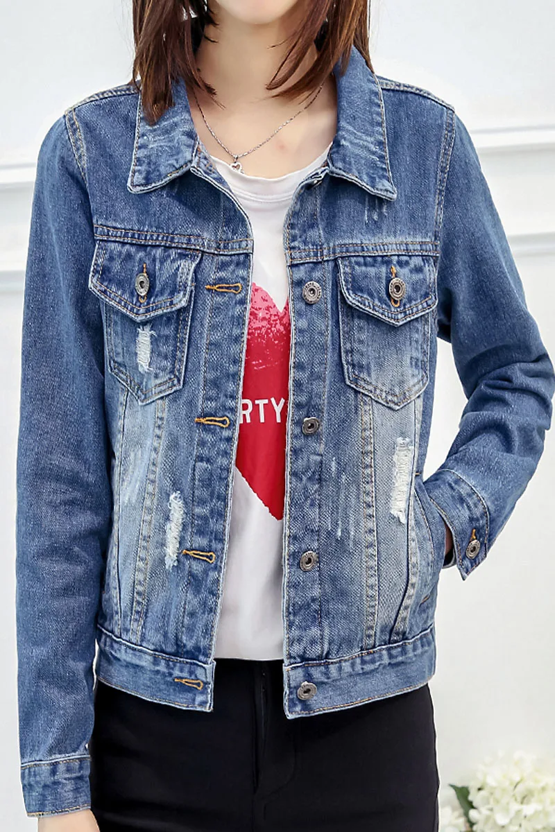 ODM Jacket Woman Fashion Denim Jacket Blue Jean Jackets Customized Embroider Pattern Short Women Skinny Mid Waist Overalls Sweet